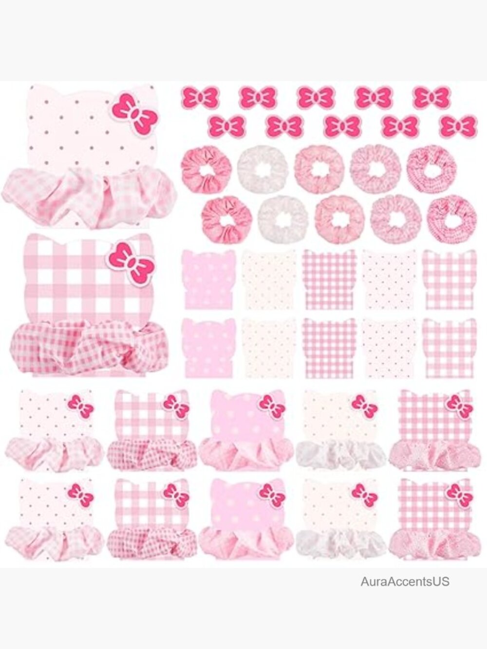 Cat Hair Accessories Set - Bow Clips Scrunchies Barrettes Party Favors